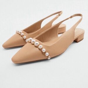 Zara Faux Pearl Herl Flats Sandals